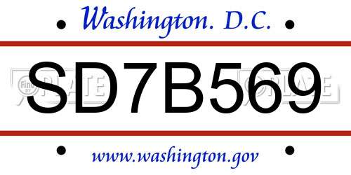 SD7B569 District Of Columbia License Plate