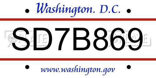 SD7B869 District Of Columbia License Plate