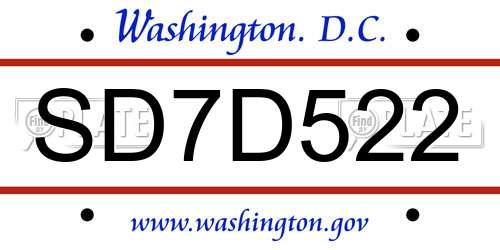 SD7D522 District Of Columbia License Plate