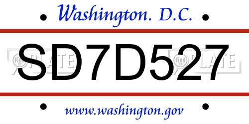 SD7D527 District Of Columbia License Plate
