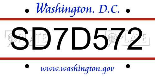 SD7D572 District Of Columbia License Plate