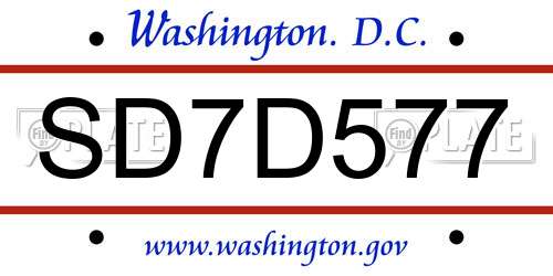 SD7D577 District Of Columbia License Plate