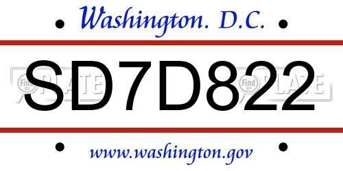 SD7D822 District Of Columbia License Plate