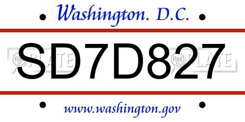 SD7D827 District Of Columbia License Plate