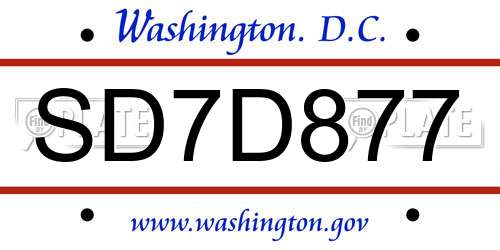 SD7D877 District Of Columbia License Plate