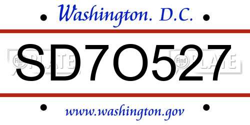 SD7O527 District Of Columbia License Plate