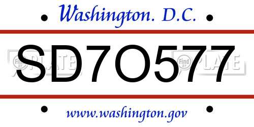 SD7O577 District Of Columbia License Plate