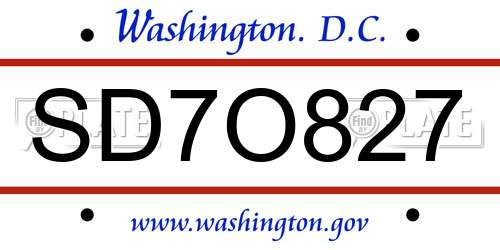 SD7O827 District Of Columbia License Plate