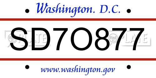 SD7O877 District Of Columbia License Plate