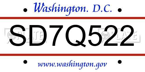 SD7Q522 District Of Columbia License Plate