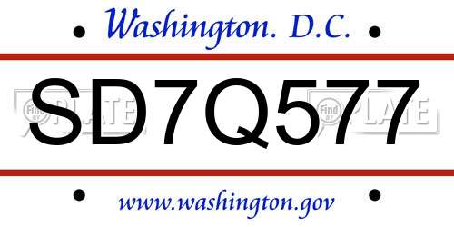 SD7Q577 District Of Columbia License Plate