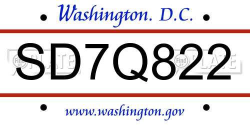 SD7Q822 District Of Columbia License Plate
