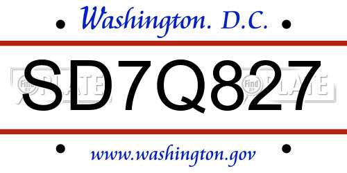 SD7Q827 District Of Columbia License Plate
