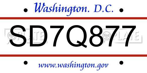 SD7Q877 District Of Columbia License Plate