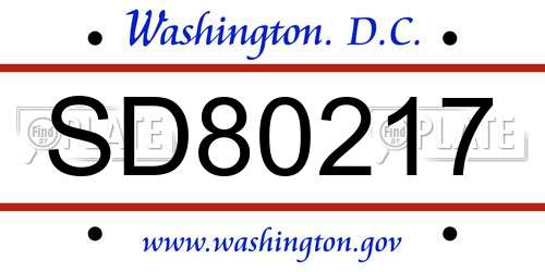 SD80217 District Of Columbia License Plate