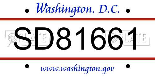 SD81661 District Of Columbia License Plate
