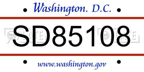 SD85108 District Of Columbia License Plate