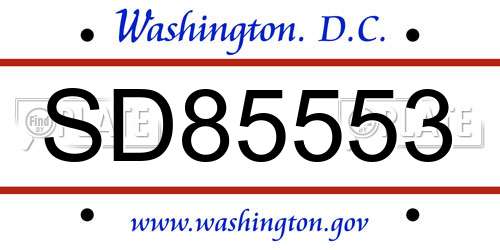 SD85553 District Of Columbia License Plate