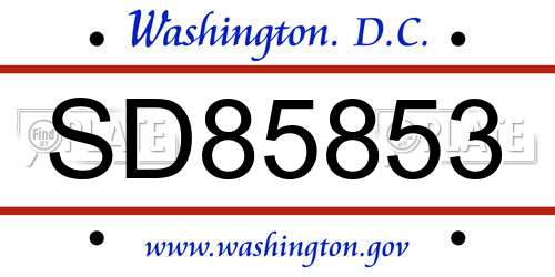 SD85853 District Of Columbia License Plate