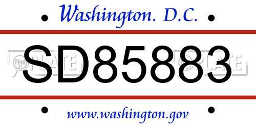 SD85883 District Of Columbia License Plate