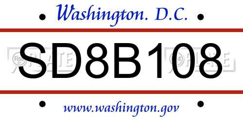 SD8B108 District Of Columbia License Plate