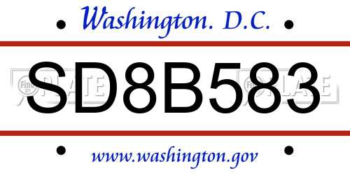 SD8B583 District Of Columbia License Plate