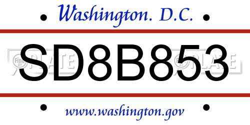 SD8B853 District Of Columbia License Plate