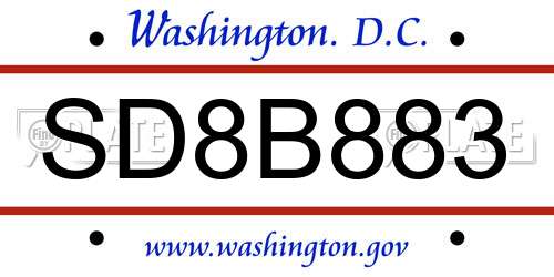 SD8B883 District Of Columbia License Plate