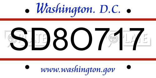 SD8O717 District Of Columbia License Plate