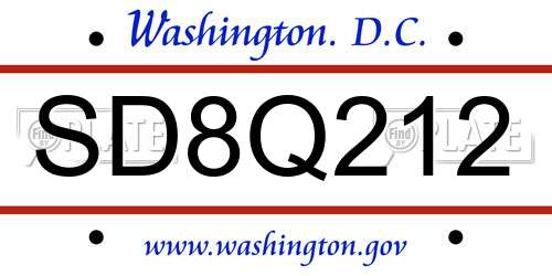 SD8Q212 District Of Columbia License Plate