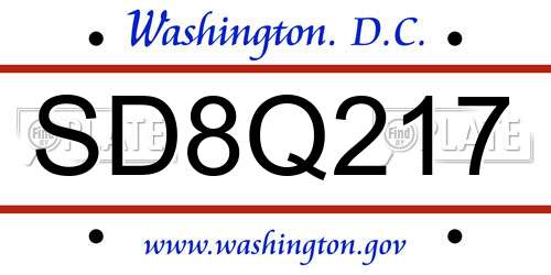 SD8Q217 District Of Columbia License Plate
