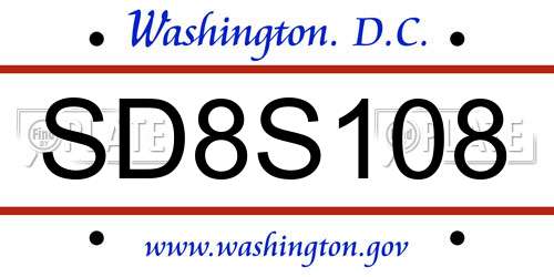 SD8S108 District Of Columbia License Plate