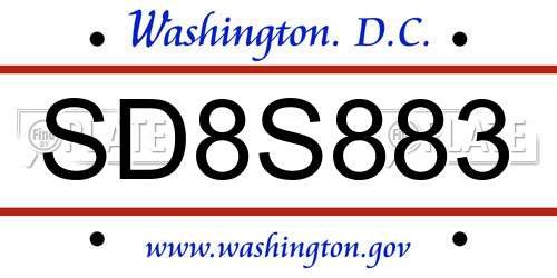 SD8S883 District Of Columbia License Plate