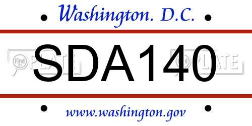 SDA140 District Of Columbia License Plate
