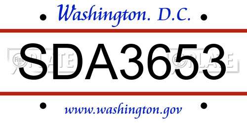 SDA3653 District Of Columbia License Plate