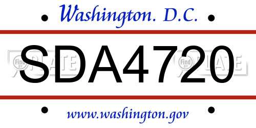 SDA4720 District Of Columbia License Plate