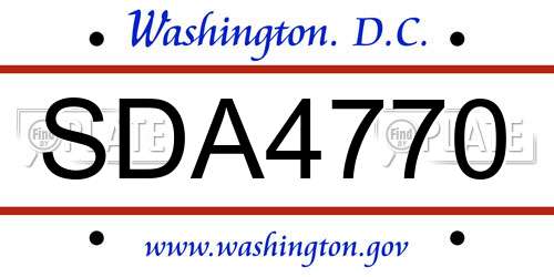 SDA4770 District Of Columbia License Plate