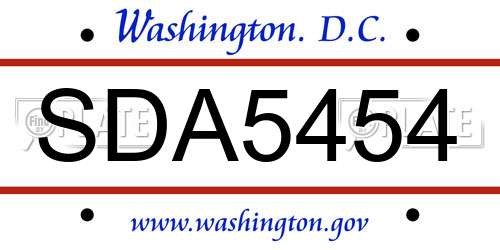 SDA5454 District Of Columbia License Plate