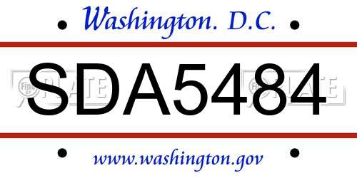 SDA5484 District Of Columbia License Plate