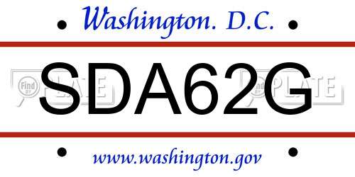 SDA62G District Of Columbia License Plate