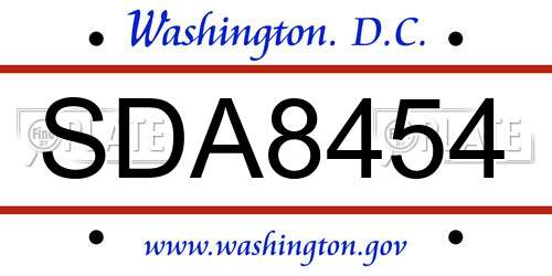SDA8454 District Of Columbia License Plate
