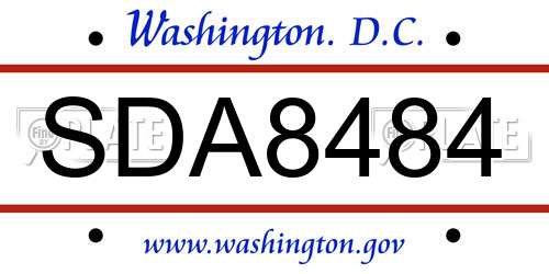 SDA8484 District Of Columbia License Plate
