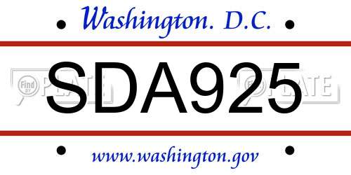 SDA925 District Of Columbia License Plate