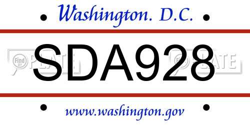SDA928 District Of Columbia License Plate