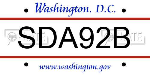 SDA92B District Of Columbia License Plate
