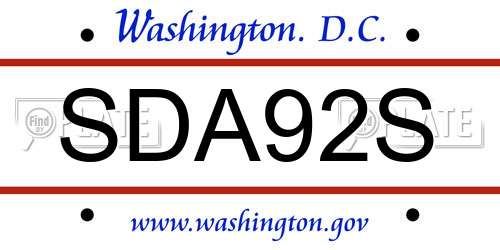 SDA92S District Of Columbia License Plate