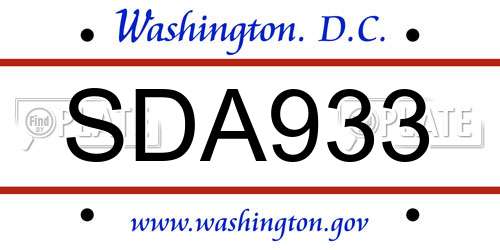 SDA933 District Of Columbia License Plate