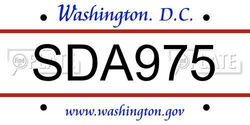 SDA975 District Of Columbia License Plate
