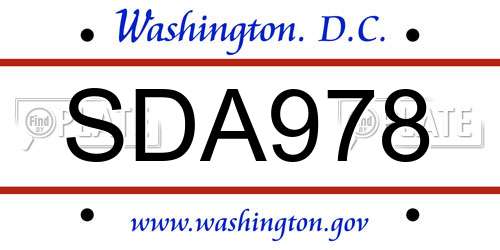 SDA978 District Of Columbia License Plate