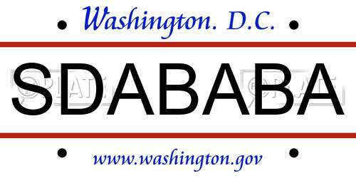 SDABABA District Of Columbia License Plate